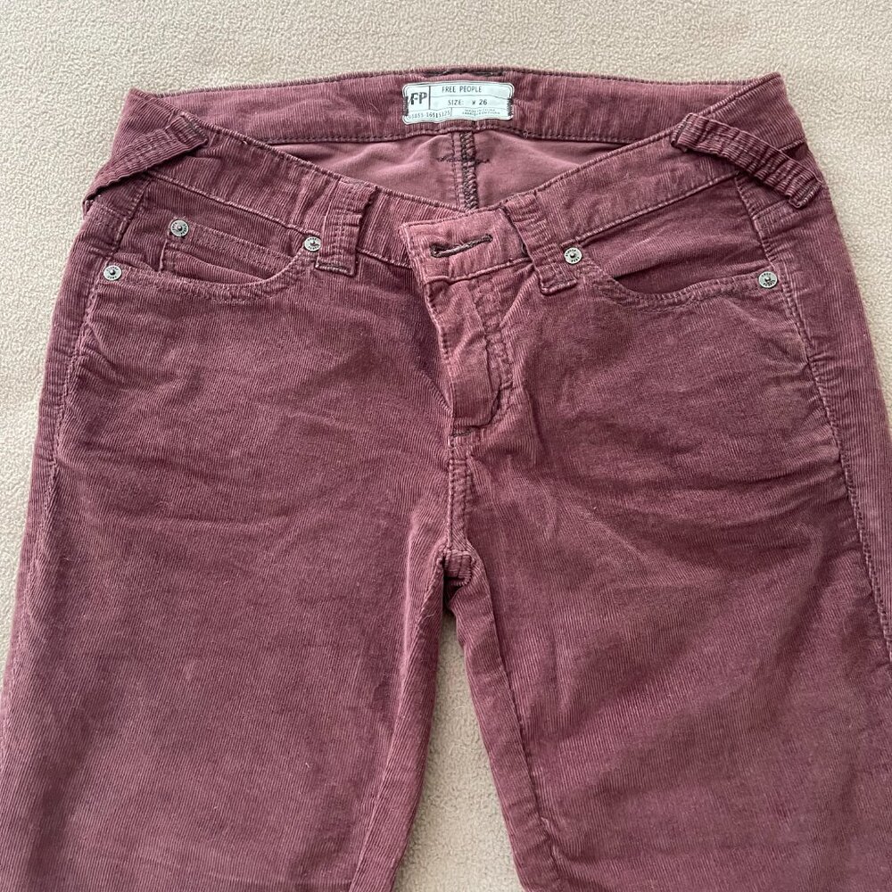 AWESOME RARE Free People BOHO Super Flare Corduroy Pants Brown Burgundy 26 Long - Picture 3 of 8